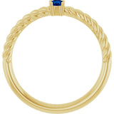14K Gold Round Natural Blue Sapphire Rope Solitaire Ring - Yellow Gold - view 2