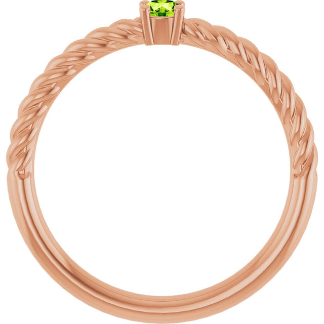 14K Gold Round Natural Peridot Rope Solitaire Ring - Rose Gold - view 2