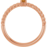 14K Gold Round Natural Citrine Rope Solitaire Ring - Rose Gold - view 2