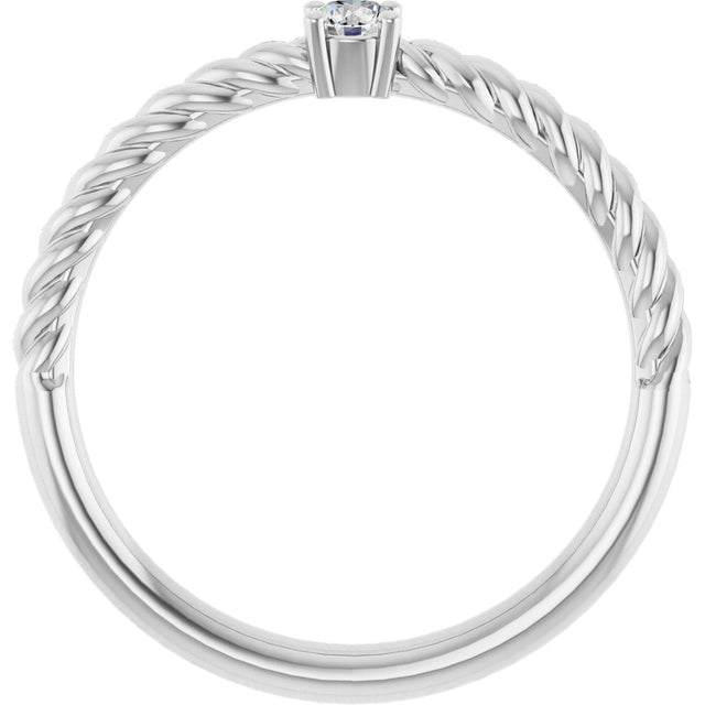 14K Gold Round Natural White Sapphire Rope Solitaire Ring - White Gold - view 2