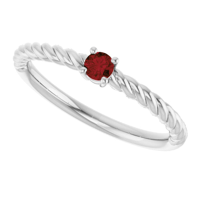 Platinum Round Natural Mozambique Garnet Rope Solitaire Ring - view 5
