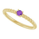 14K Gold Round Natural Amethyst Rope Solitaire Ring - Yellow Gold - view 5