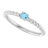Platinum Round Natural Aquamarine Rope Solitaire Ring - view 5