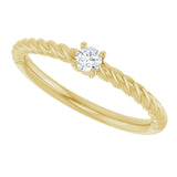 14K Gold Round Natural White Sapphire Rope Solitaire Ring - Yellow Gold - view 5