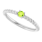 14K Gold Round Natural Peridot Rope Solitaire Ring - White Gold - view 5