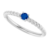 14K Gold Round Natural Blue Sapphire Rope Solitaire Ring - White Gold - view 5