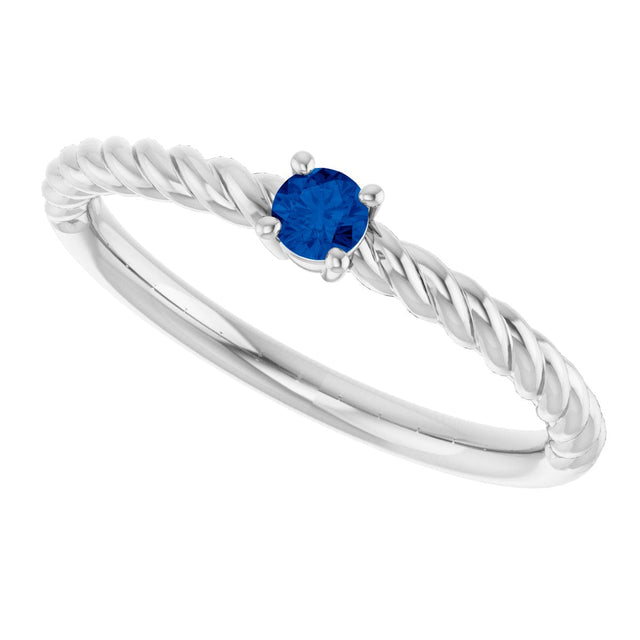 Platinum Round Lab-Grown Blue Sapphire Rope Solitaire Ring - view 5