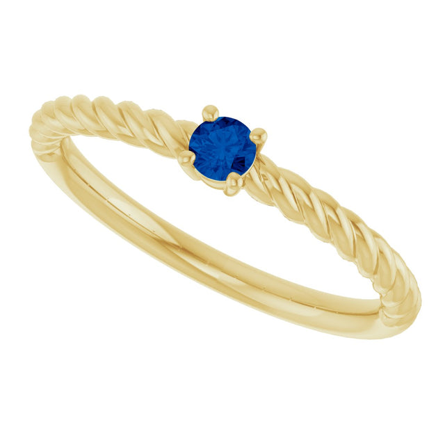 14K Gold Round Natural Blue Sapphire Rope Solitaire Ring - Yellow Gold - view 5