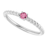 Platinum Round Natural Pink Tourmaline Rope Solitaire Ring - view 5