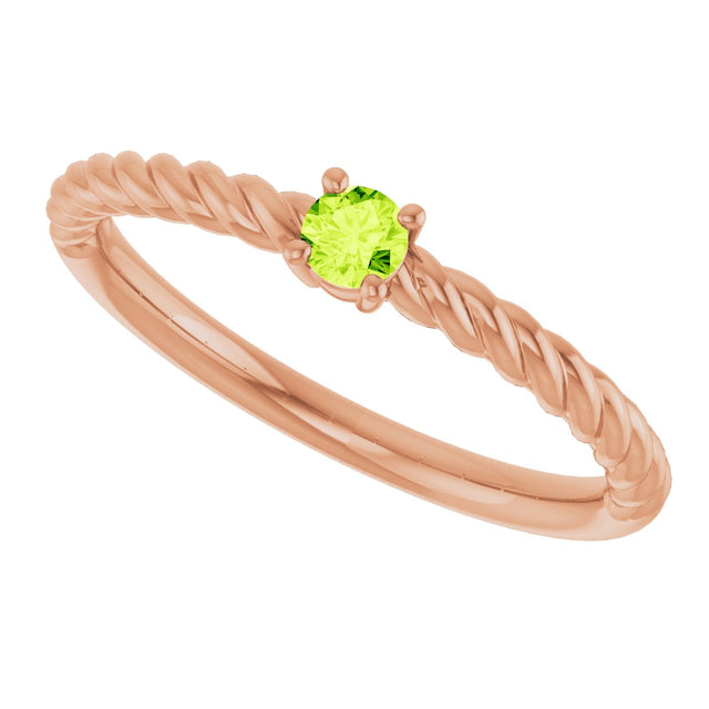 14K Gold Round Natural Peridot Rope Solitaire Ring - Rose Gold - view 5
