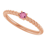 14K Gold Round Natural Pink Tourmaline Rope Solitaire Ring - Rose Gold - view 5
