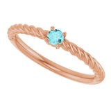 14K Gold Round Natural Blue Zircon Rope Solitaire Ring - Rose Gold - view 5