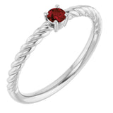 14K Gold Round Natural Mozambique Garnet Rope Solitaire Ring - White Gold