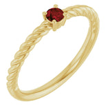 14K Gold Round Natural Mozambique Garnet Rope Solitaire Ring - Yellow Gold
