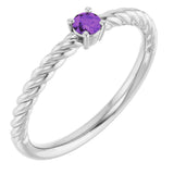 Platinum Round Natural Amethyst Rope Solitaire Ring