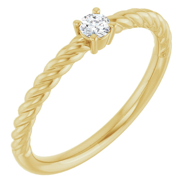 14K Gold Round Natural White Sapphire Rope Solitaire Ring - Yellow Gold
