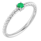 Platinum Round Natural Emerald Rope Solitaire Ring