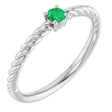 Platinum Round Lab-Grown Emerald Rope Solitaire Ring