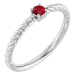 14K Gold Round Natural Ruby Rope Solitaire Ring - White Gold