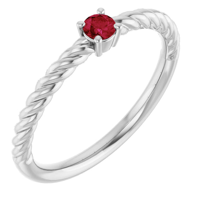Platinum Round Natural Ruby Rope Solitaire Ring