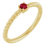 14K Gold Round Natural Ruby Rope Solitaire Ring - Yellow Gold