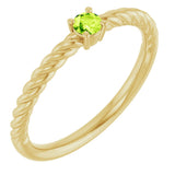 14K Gold Round Natural Peridot Rope Solitaire Ring - Yellow Gold