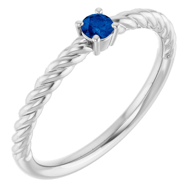 Platinum Round Lab-Grown Blue Sapphire Rope Solitaire Ring