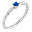 Platinum Round Natural Blue Sapphire Rope Solitaire Ring