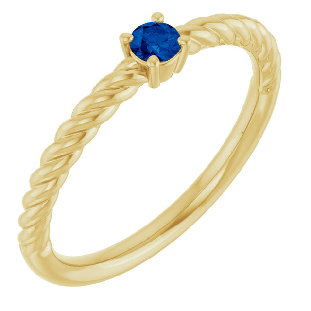 14K Gold Round Lab-Grown Blue Sapphire Rope Solitaire Ring - Yellow Gold