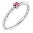 Platinum Round Natural Pink Tourmaline Rope Solitaire Ring