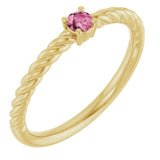14K Gold Round Natural Pink Tourmaline Rope Solitaire Ring - Yellow Gold