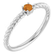 Platinum Round Natural Citrine Rope Solitaire Ring