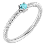 14K Gold Round Natural Blue Zircon Rope Solitaire Ring - White Gold