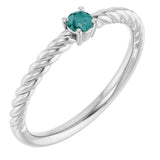 14K Gold Round Natural Alexandrite Rope Solitaire Ring - White Gold