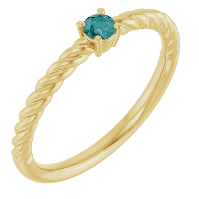 14K Gold Round Natural Alexandrite Rope Solitaire Ring - Yellow Gold