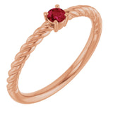 14K Gold Round Natural Ruby Rope Solitaire Ring - Rose Gold