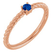 14K Gold Round Lab-Grown Blue Sapphire Rope Solitaire Ring - Rose Gold