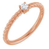 14K Gold Round Natural Diamond Rope Solitaire Ring - Rose Gold