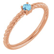 14K Gold Round Natural Aquamarine Rope Solitaire Ring - Rose Gold