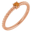 14K Gold Round Natural Citrine Rope Solitaire Ring - Rose Gold