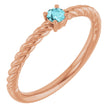 14K Gold Round Natural Blue Zircon Rope Solitaire Ring - Rose Gold