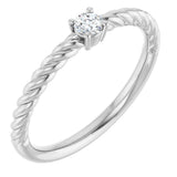 14K Gold Round Natural Diamond Rope Solitaire Ring - White Gold