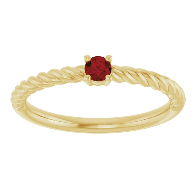 14K Gold Round Natural Mozambique Garnet Rope Solitaire Ring - Yellow Gold - view 3