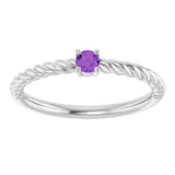 14K Gold Round Natural Amethyst Rope Solitaire Ring - White Gold - view 3