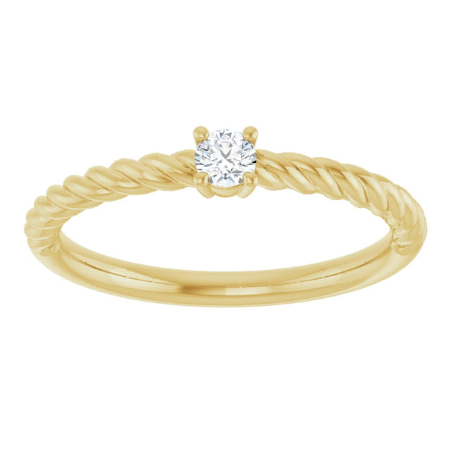 14K Gold Round Natural White Sapphire Rope Solitaire Ring - Yellow Gold - view 3