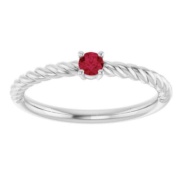 14K Gold Round Natural Ruby Rope Solitaire Ring - White Gold - view 3