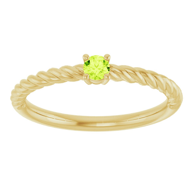 14K Gold Round Natural Peridot Rope Solitaire Ring - Yellow Gold - view 3