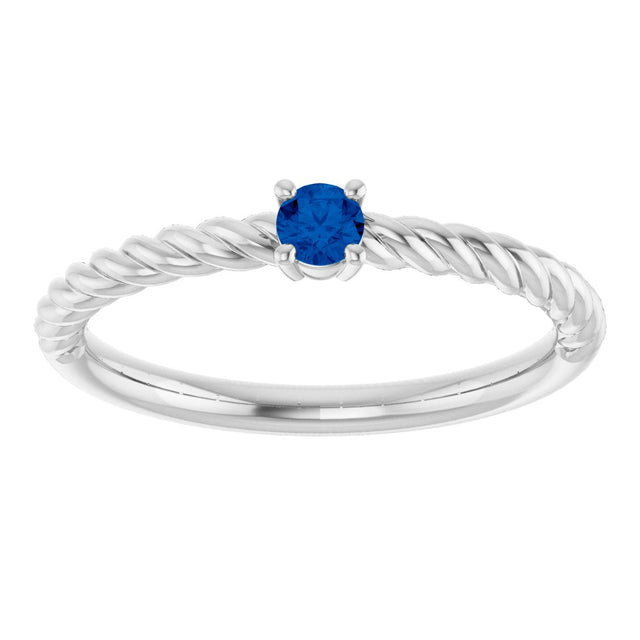 Platinum Round Natural Blue Sapphire Rope Solitaire Ring - view 4