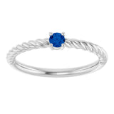 14K Gold Round Lab-Grown Blue Sapphire Rope Solitaire Ring - White Gold - view 3