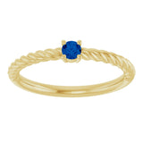 14K Gold Round Lab-Grown Blue Sapphire Rope Solitaire Ring - Yellow Gold - view 3
